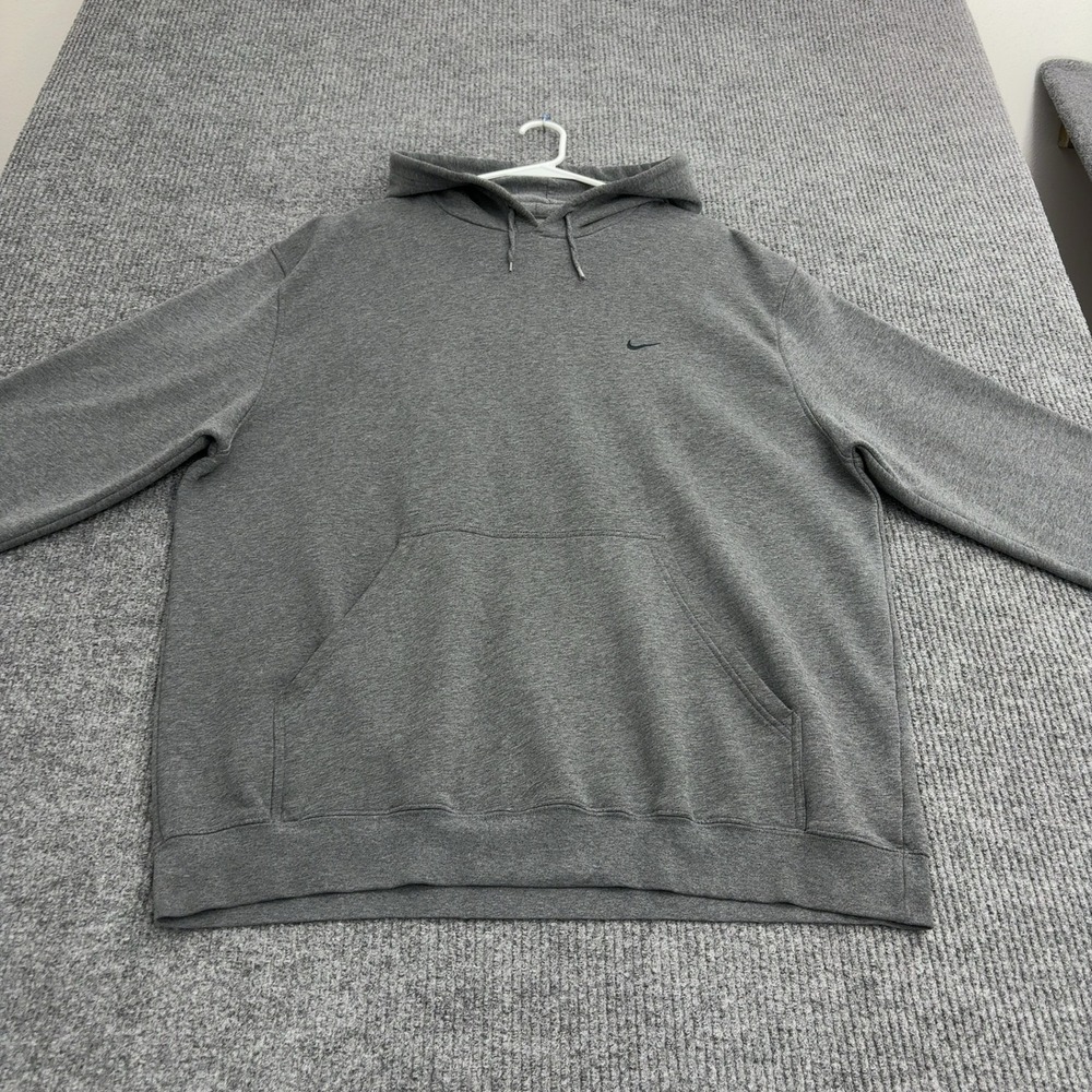 Nike Hoodie Mens XXL Grey Cotton Poly Embroidered Swoosh Pullover Sportswear